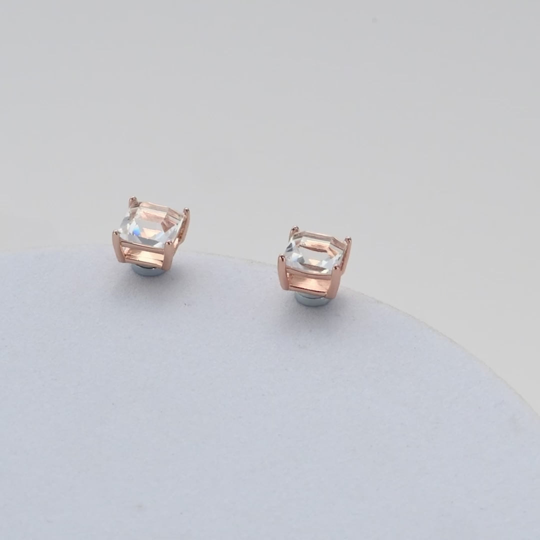 Rose Gold Plated Square Magnetic Clip On Stud Earrings Created with Zircondia® Crystals Video