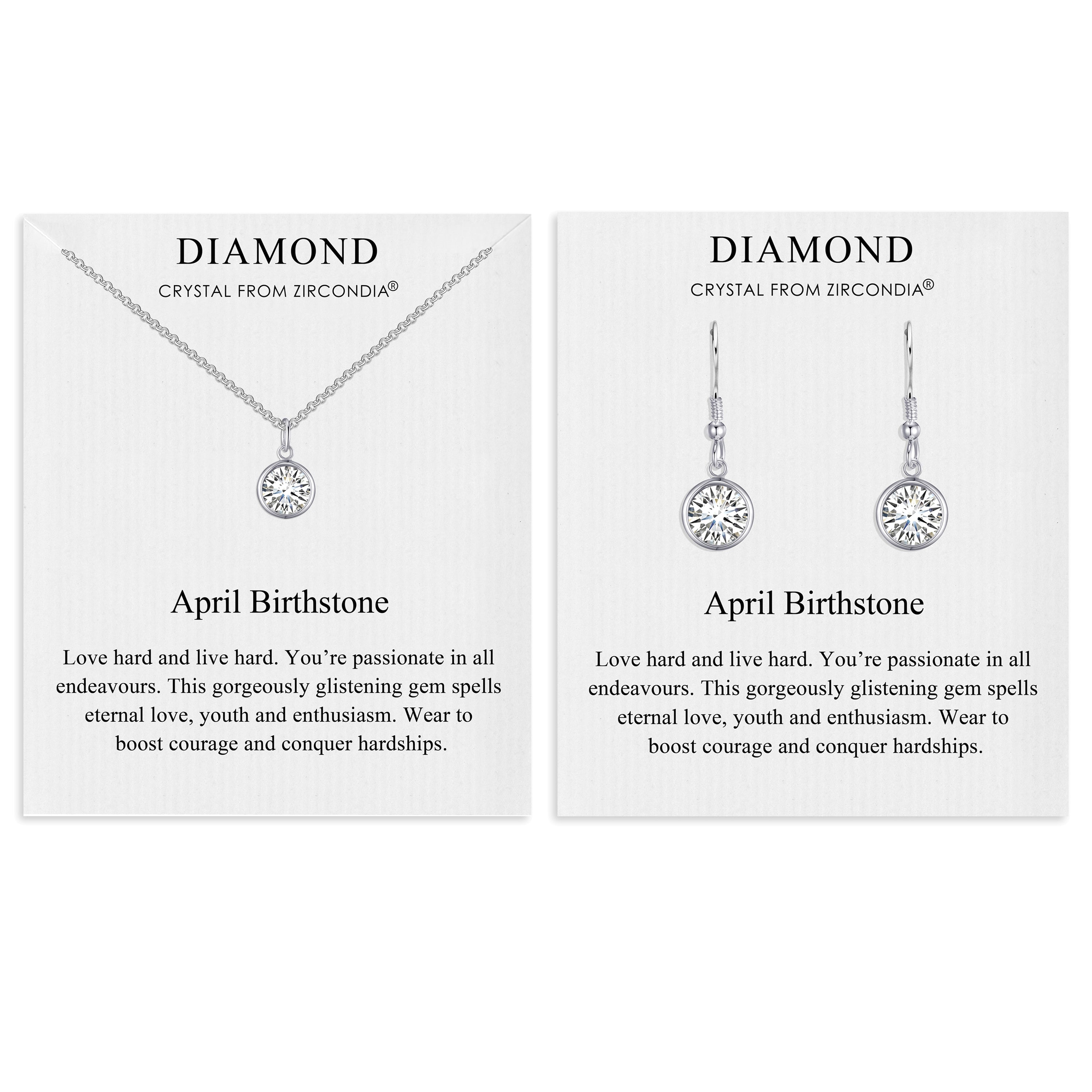 April (Diamond) Birthstone Necklace & Drop Earrings Set Created with Zircondia® Crystals by Philip Jones Jewellery