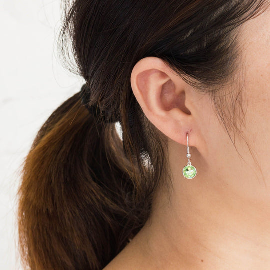 August Birthstone Drop Earrings Created with Peridot Zircondia® Crystals - Philip Jones Jewellery