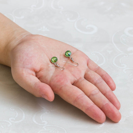 August Birthstone Drop Earrings Created with Peridot Zircondia® Crystals - Philip Jones Jewellery