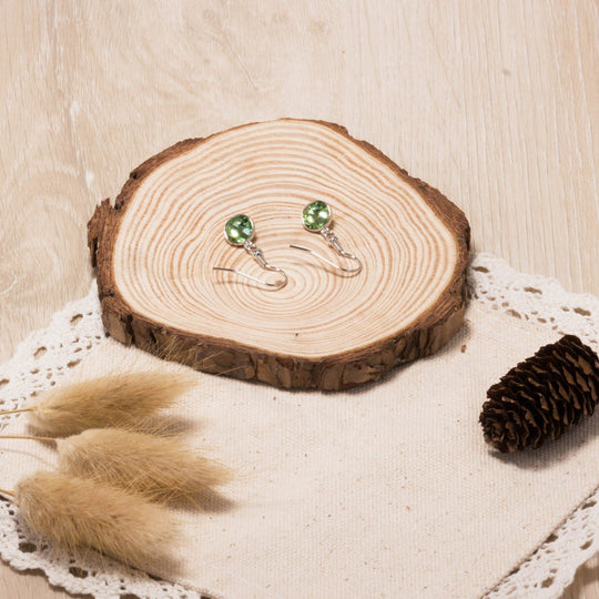 August Birthstone Drop Earrings Created with Peridot Zircondia® Crystals - Philip Jones Jewellery