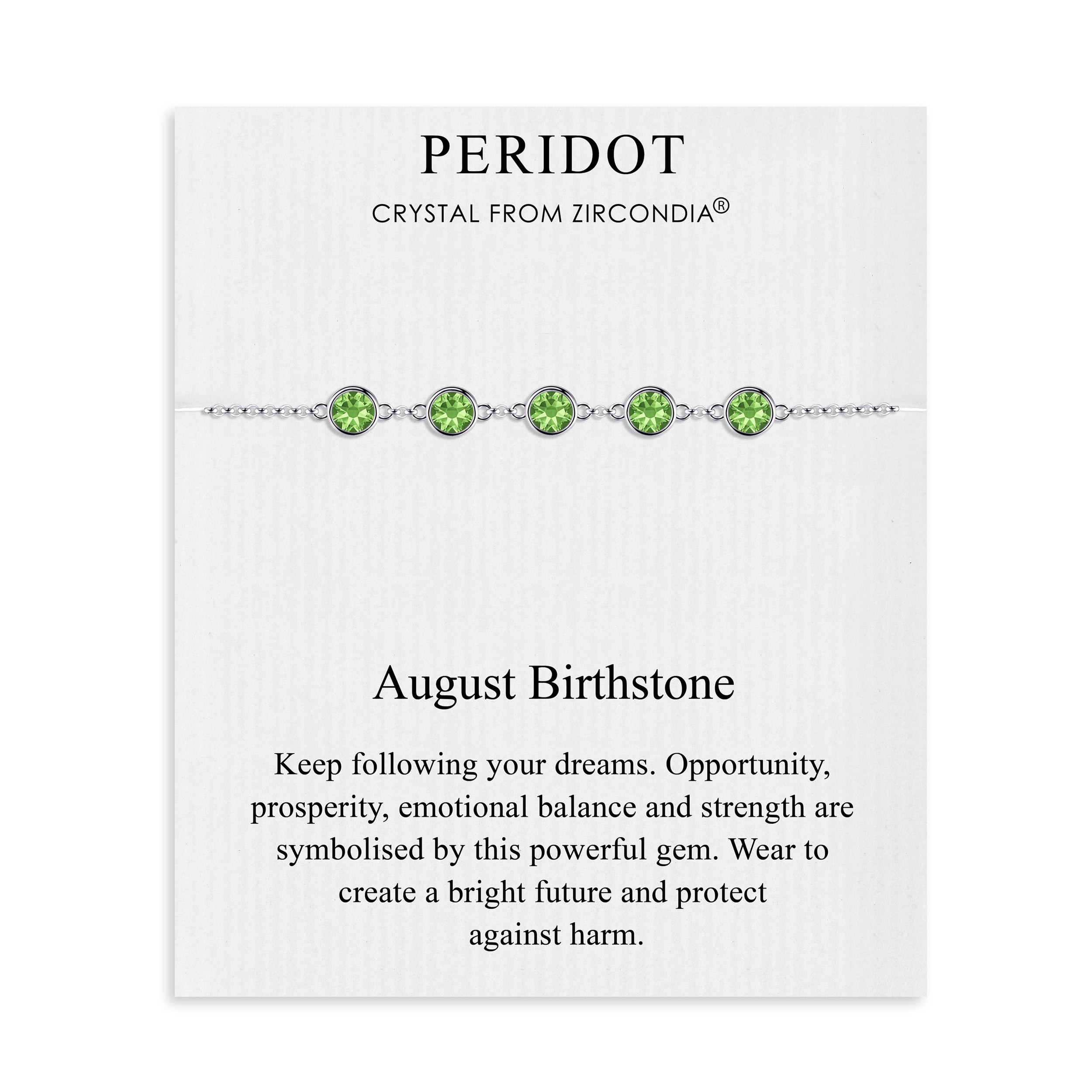 August Birthstone Bracelet Created with Peridot Zircondia® Crystals by Philip Jones Jewellery