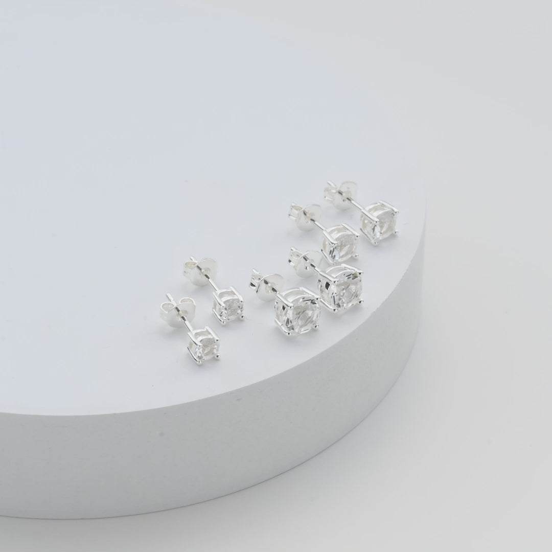 Three Pack of Silver Plated 4mm, 5mm & 6mm Earrings Created with Zircondia® Crystals Video
