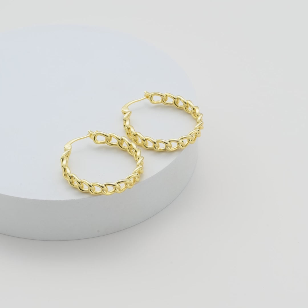 Gold Plated Link Hoop Earrings Video