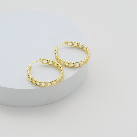 Gold Plated Link Hoop Earrings Video
