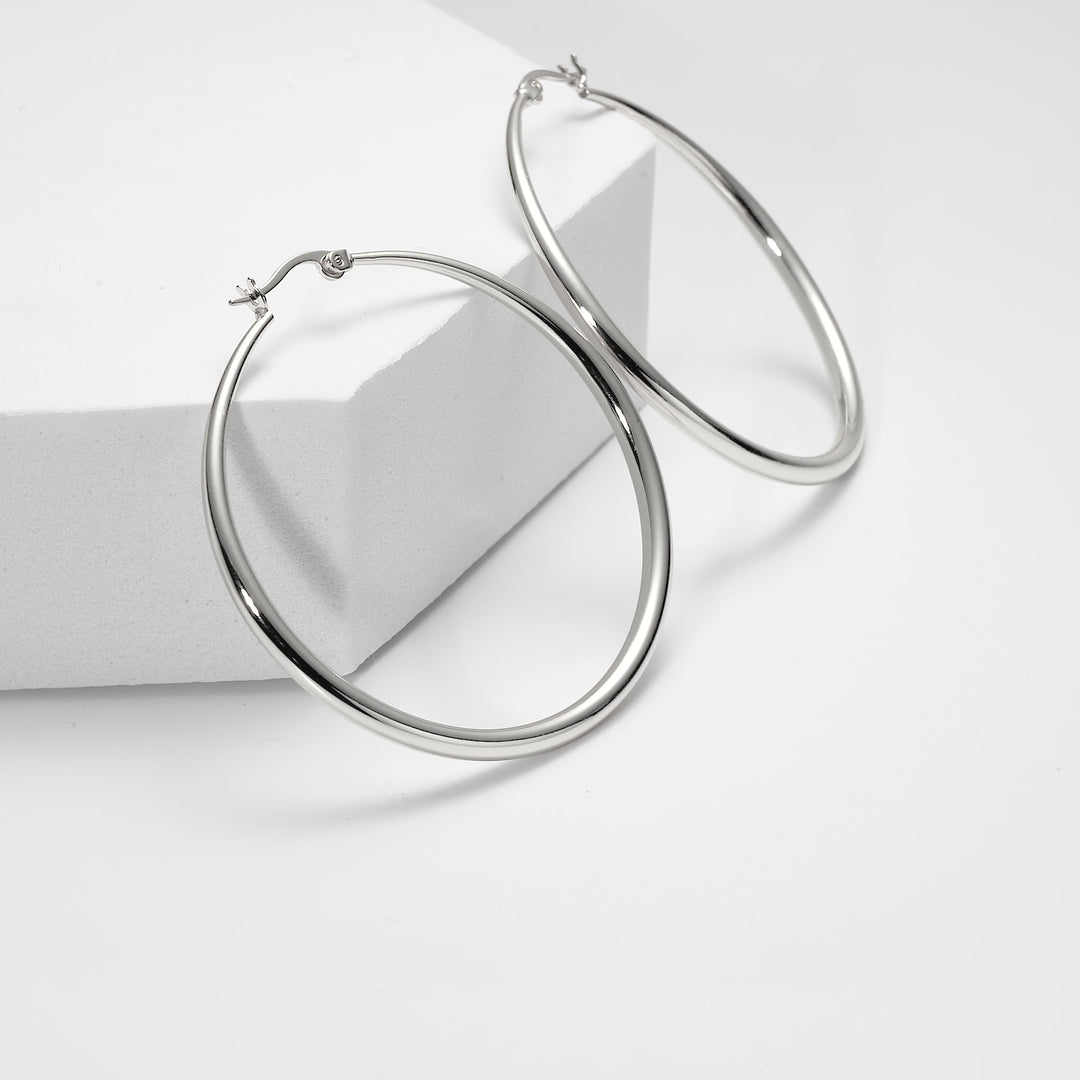 Silver Plated 50mm Hoop Earrings Video
