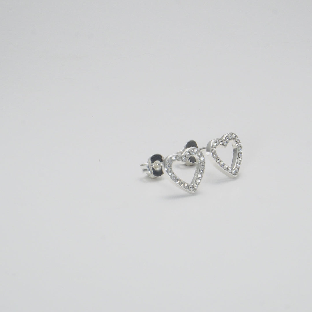 Silver Plated Open Heart Earrings Created with Zircondia® Crystals Video