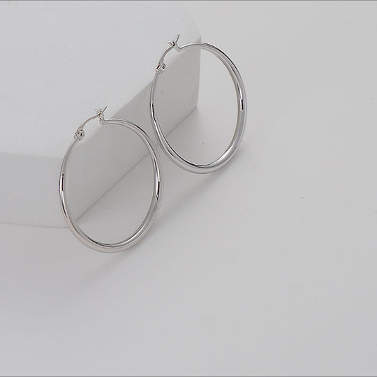 Silver Plated 40mm Hoop Earrings Video