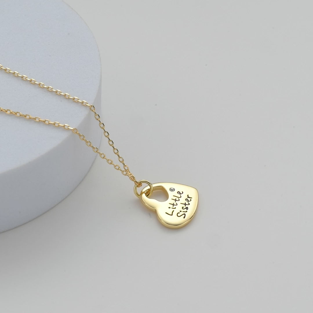 Gold Plated Little Sister Heart Necklace Created with Zircondia® Crystals Video