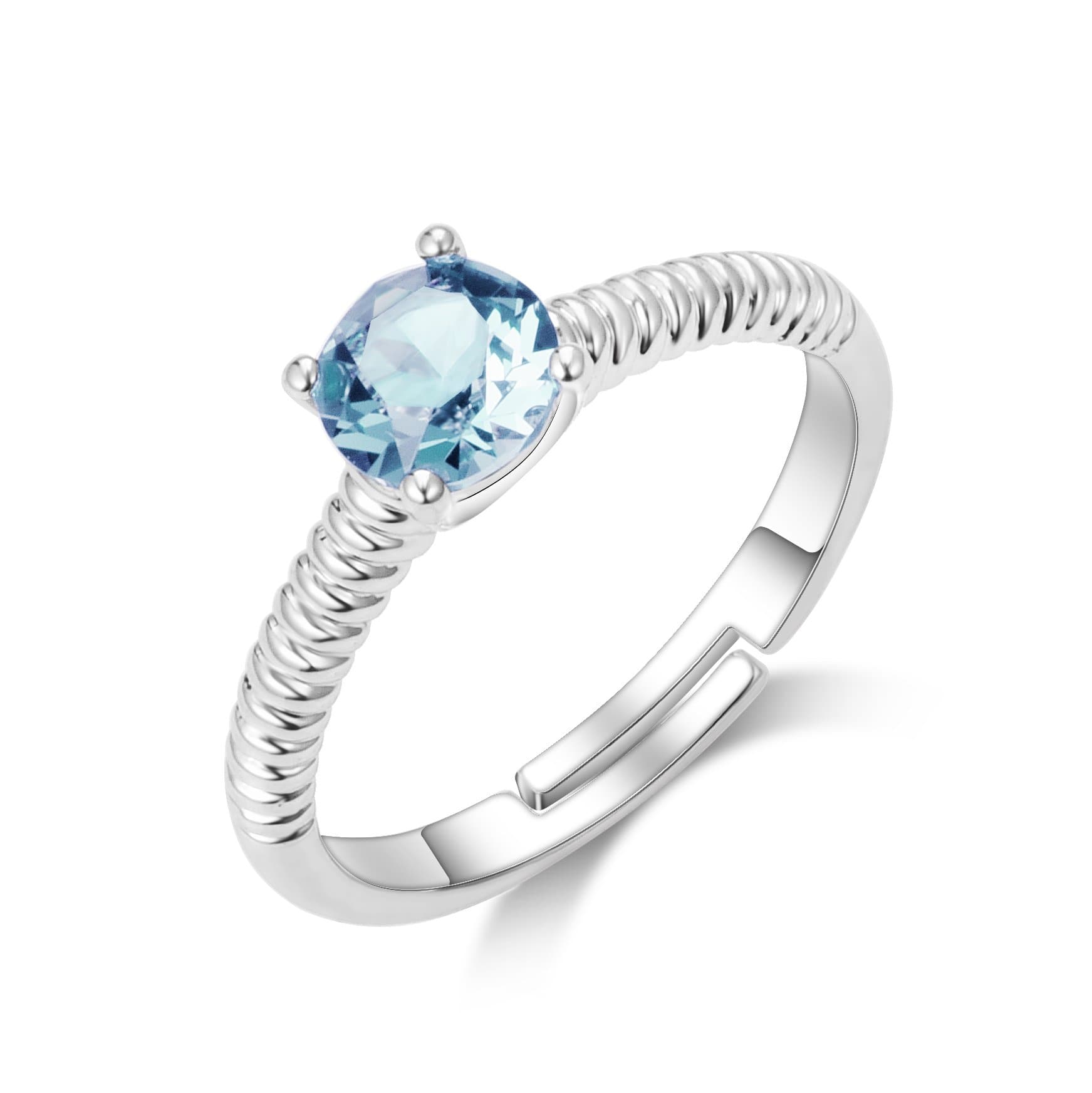 Light Blue Adjustable Crystal Ring Created with Zircondia® Crystals by Philip Jones Jewellery