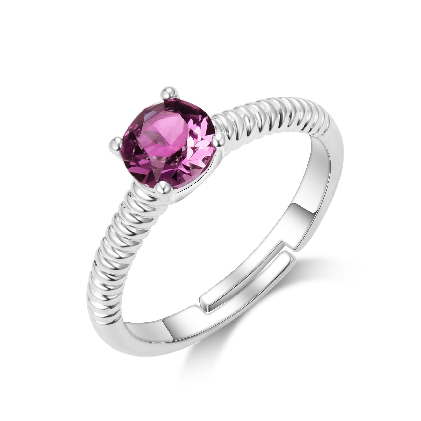 Purple Adjustable Crystal Ring Created with Zircondia® Crystals by Philip Jones Jewellery