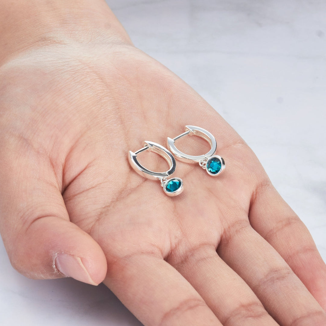 Blue Crystal Hoop Earrings Created with Zircondia® Crystals - Philip Jones Jewellery
