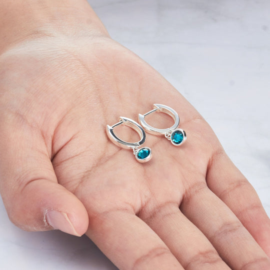 Blue Crystal Hoop Earrings Created with Zircondia® Crystals - Philip Jones Jewellery