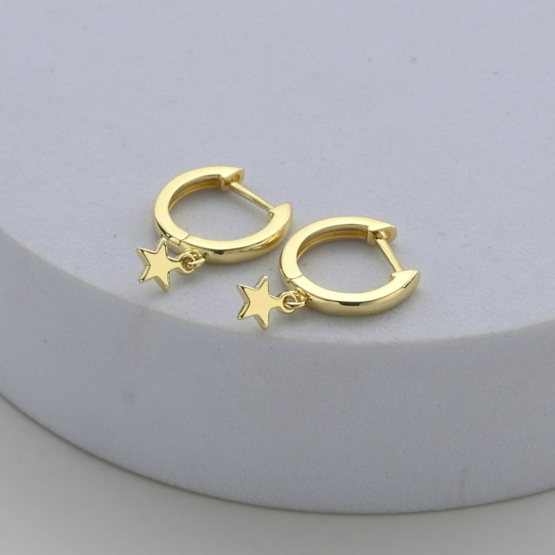 Gold Plated Star Charm Hoop Earrings Video
