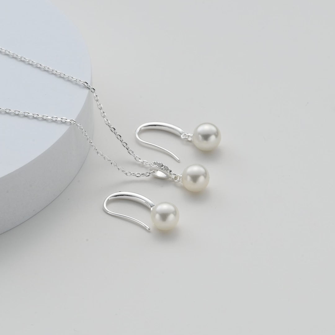 Silver Plated Pearl Drop Set Created with Zircondia® Crystals Video