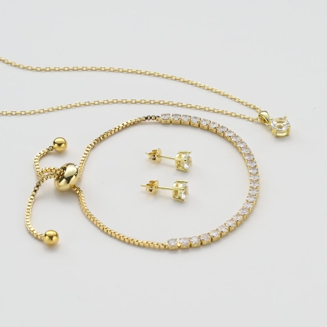 Gold Plated Solitaire Friendship Set Created with Zircondia® Crystals Video