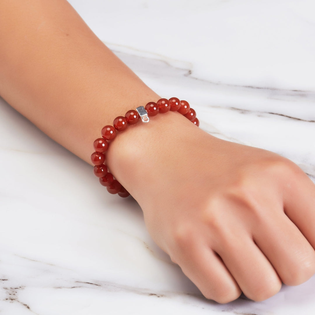 Carnelian Gemstone Charm Stretch Bracelet - Philip Jones Jewellery