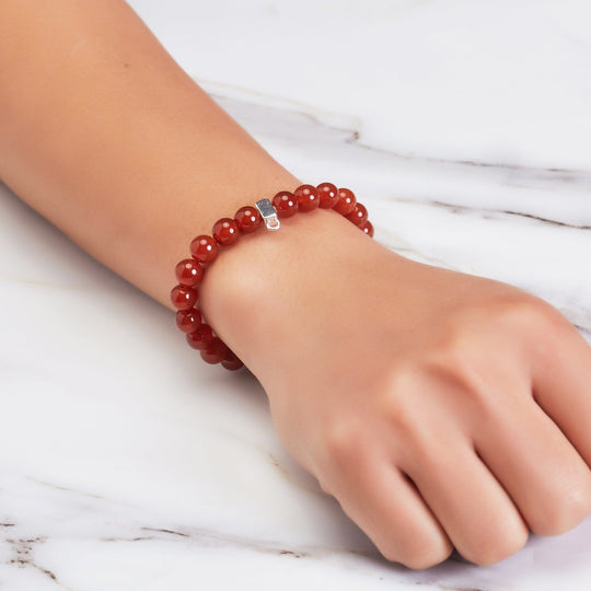 Carnelian Gemstone Charm Stretch Bracelet - Philip Jones Jewellery