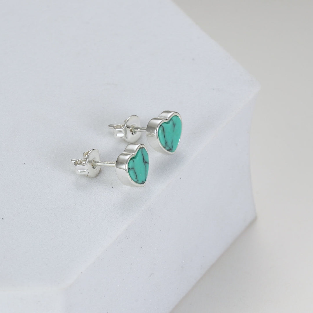 Synthetic Turquoise Heart Stud Earrings Video