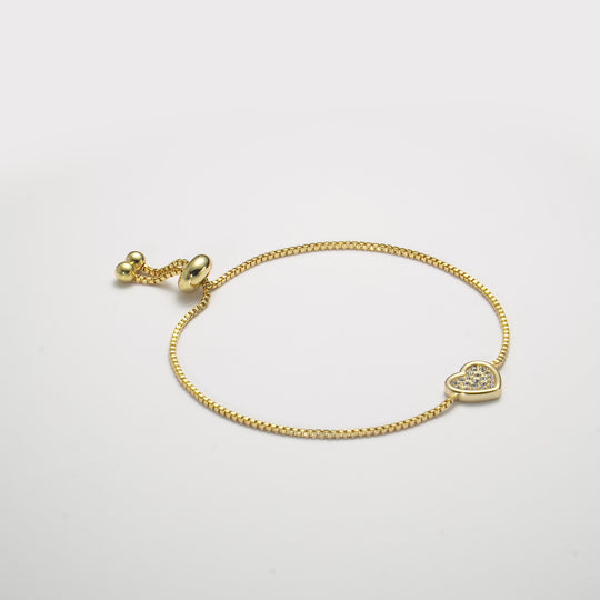 Gold Plated Pave Heart Friendship Bracelet Created with Zircondia® Crystals Video