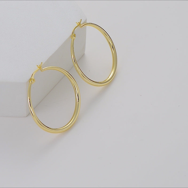 Gold Plated 40mm Hoop Earrings Video