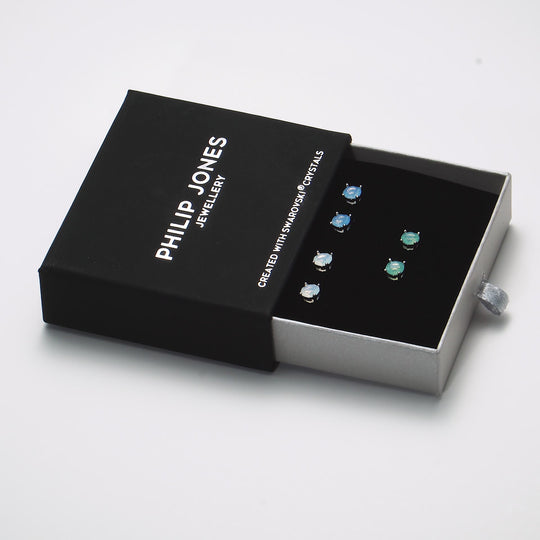 Pack of Three Opal Earrings Created with Zircondia® Crystals Video