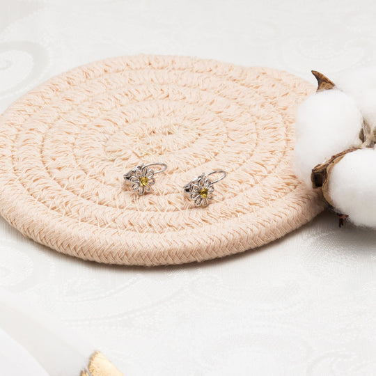 Daisy Crystal Drop Earrings Created with Zircondia® Crystals - Philip Jones Jewellery