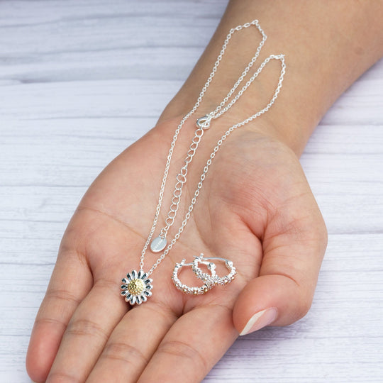 Daisy Necklace and Hoop Earrings Set - Philip Jones Jewellery