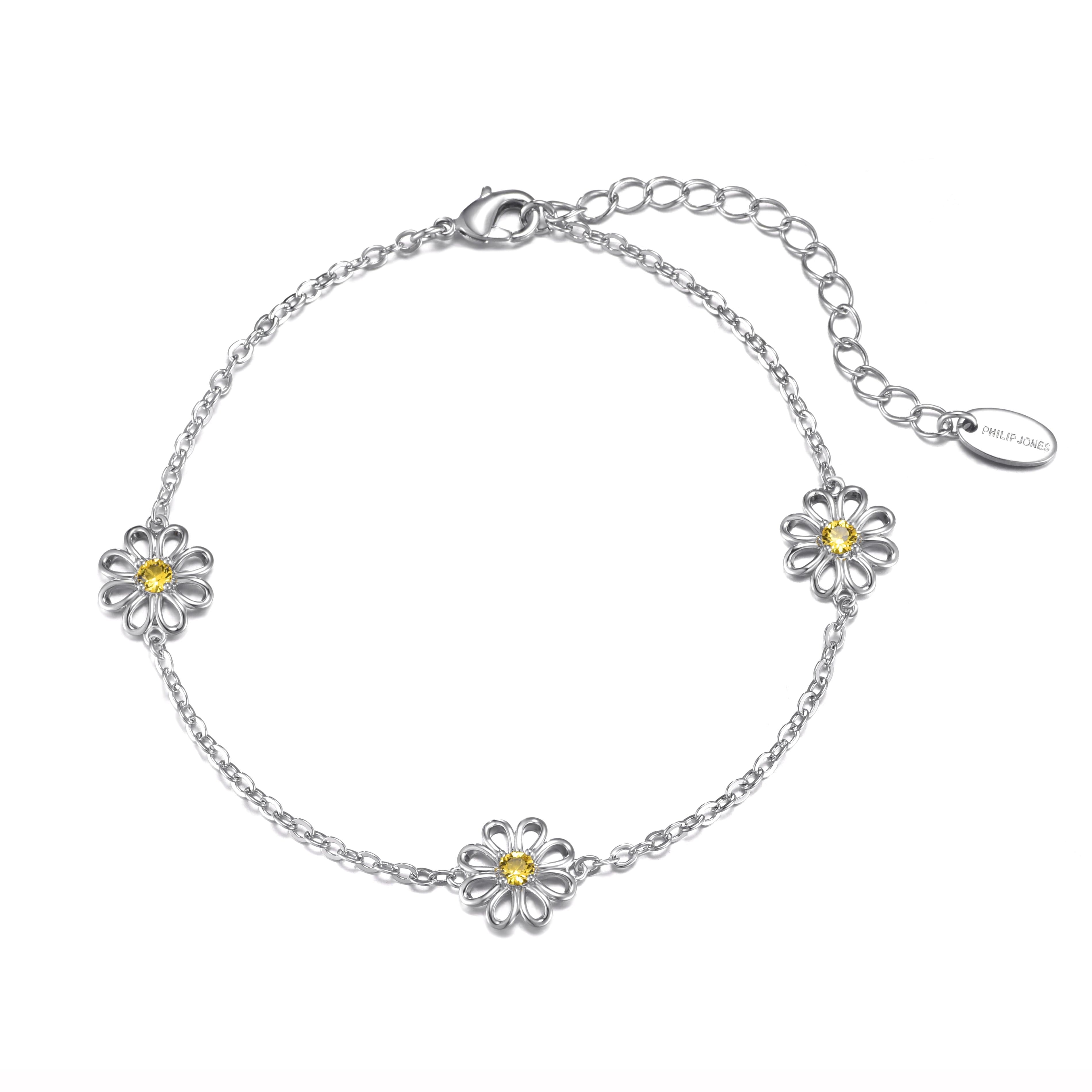 Crystal Daisy Anklet Created with Zircondia® Crystals by Philip Jones Jewellery