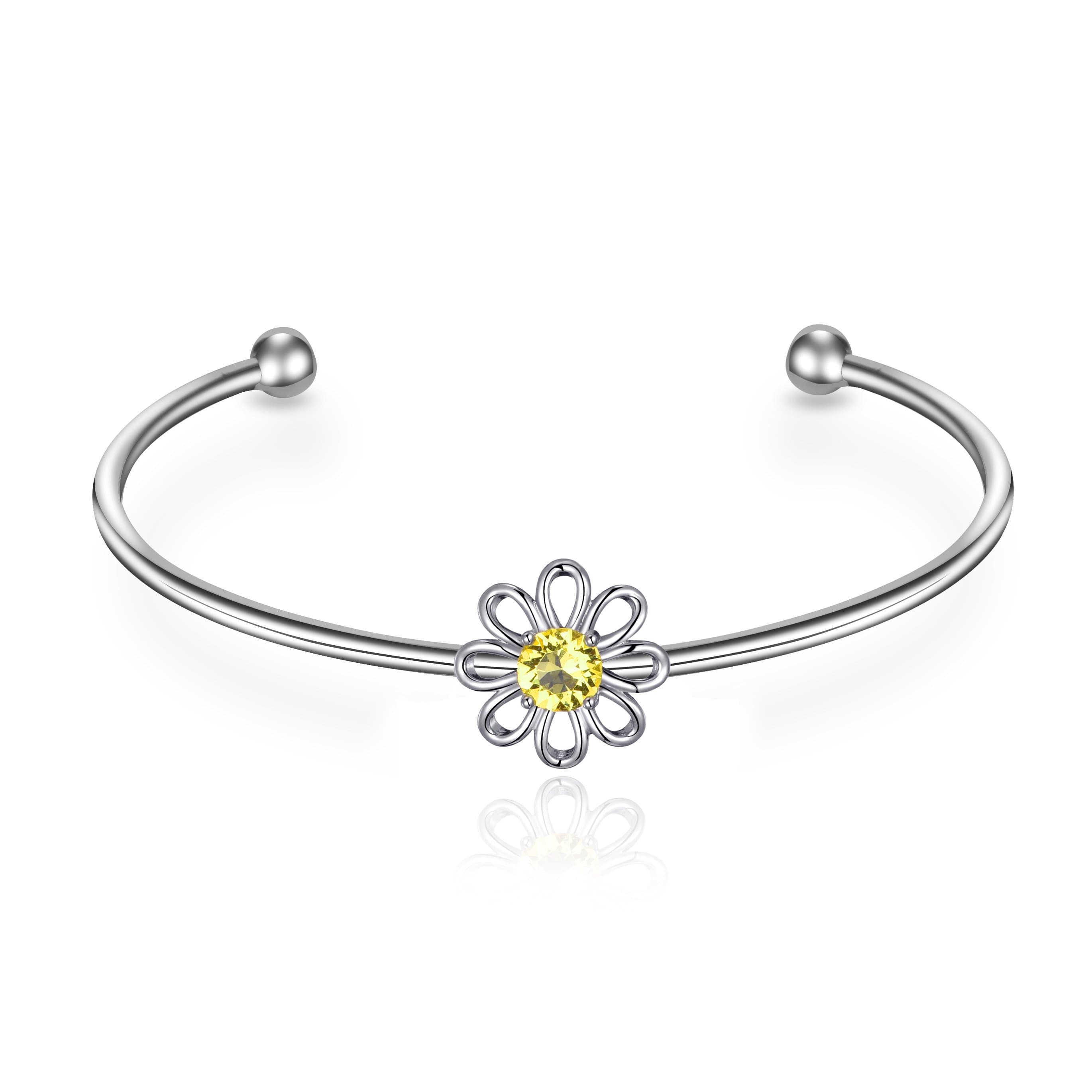 Daisy Crystal Cuff Bangle Created with Zircondia® Crystals by Philip Jones Jewellery