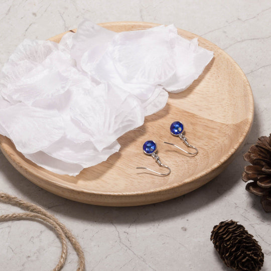 Dark Blue Crystal Drop Earrings Created with Zircondia® Crystals - Philip Jones Jewellery