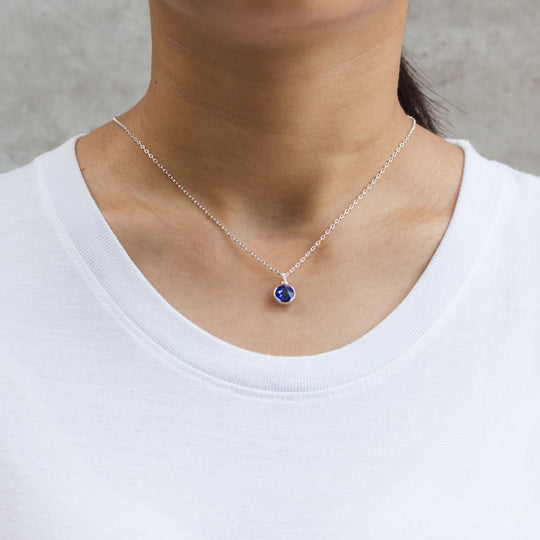 Dark Blue Crystal Necklace Created with Zircondia® Crystals - Philip Jones Jewellery