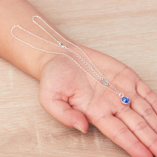 Dark Blue Crystal Necklace Created with Zircondia® Crystals - Philip Jones Jewellery