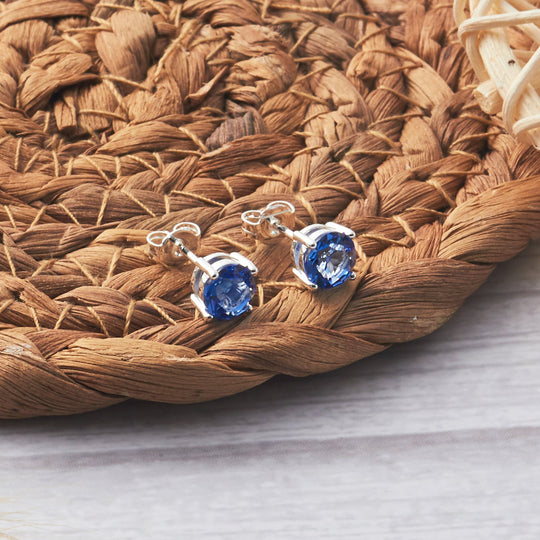 Dark Blue Stud Earrings Created with Zircondia® Crystals - Philip Jones Jewellery