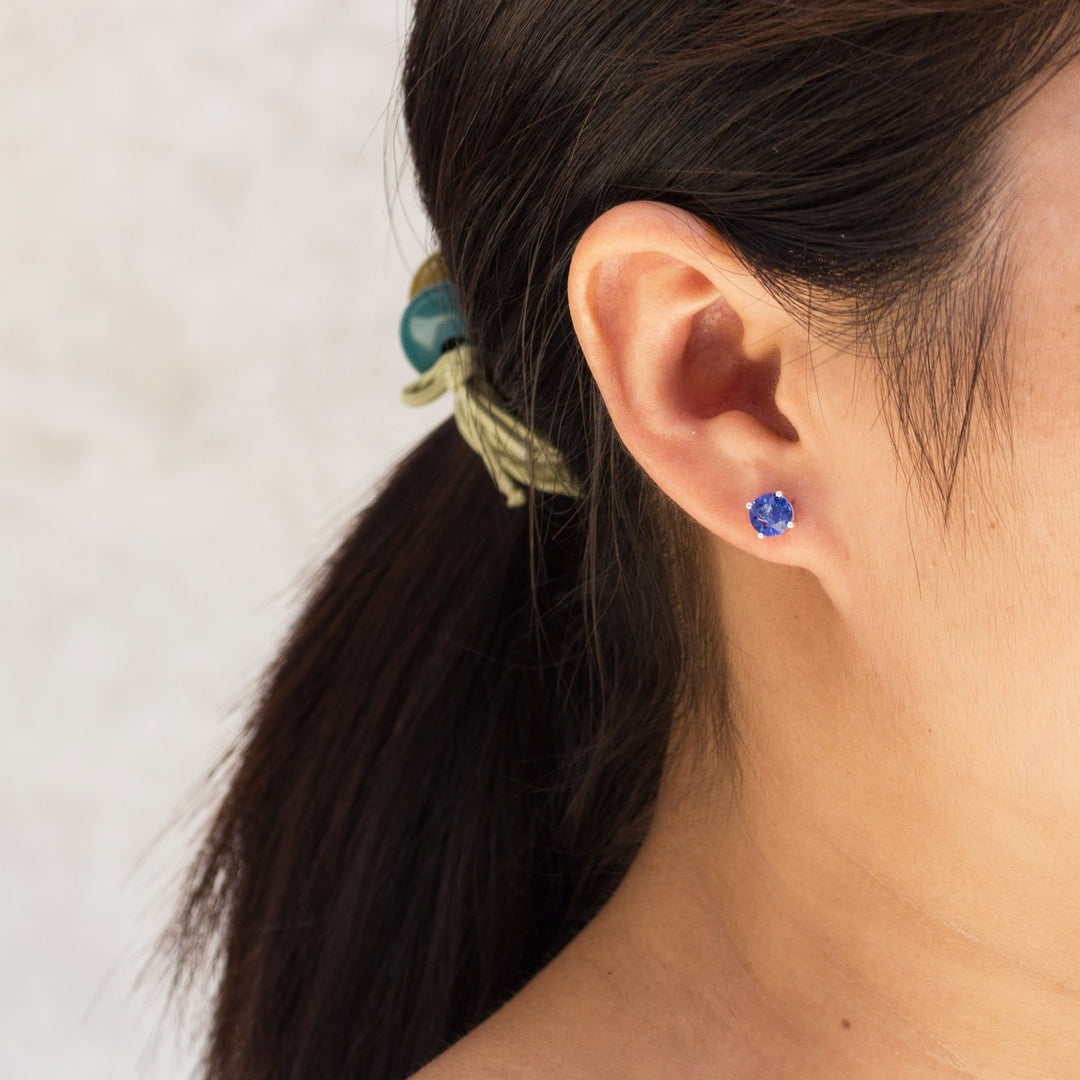 Dark Blue Stud Earrings Created with Zircondia® Crystals - Philip Jones Jewellery