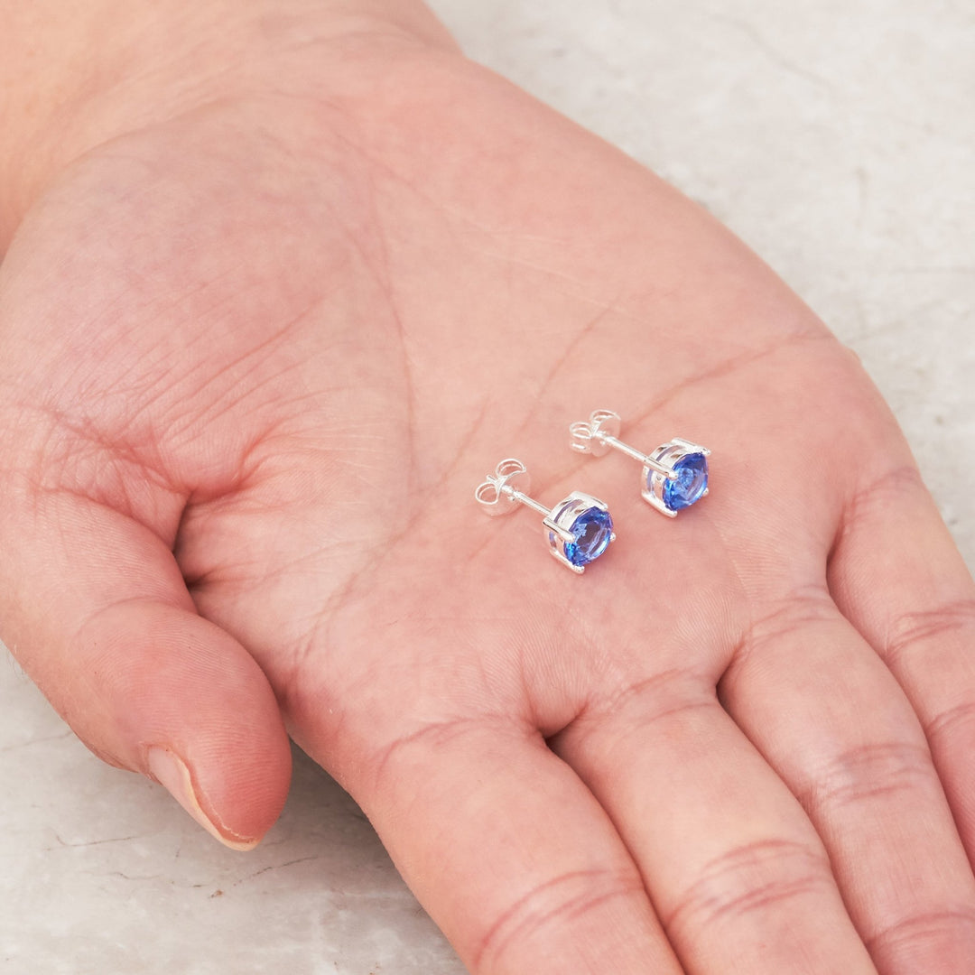 Dark Blue Stud Earrings Created with Zircondia® Crystals - Philip Jones Jewellery