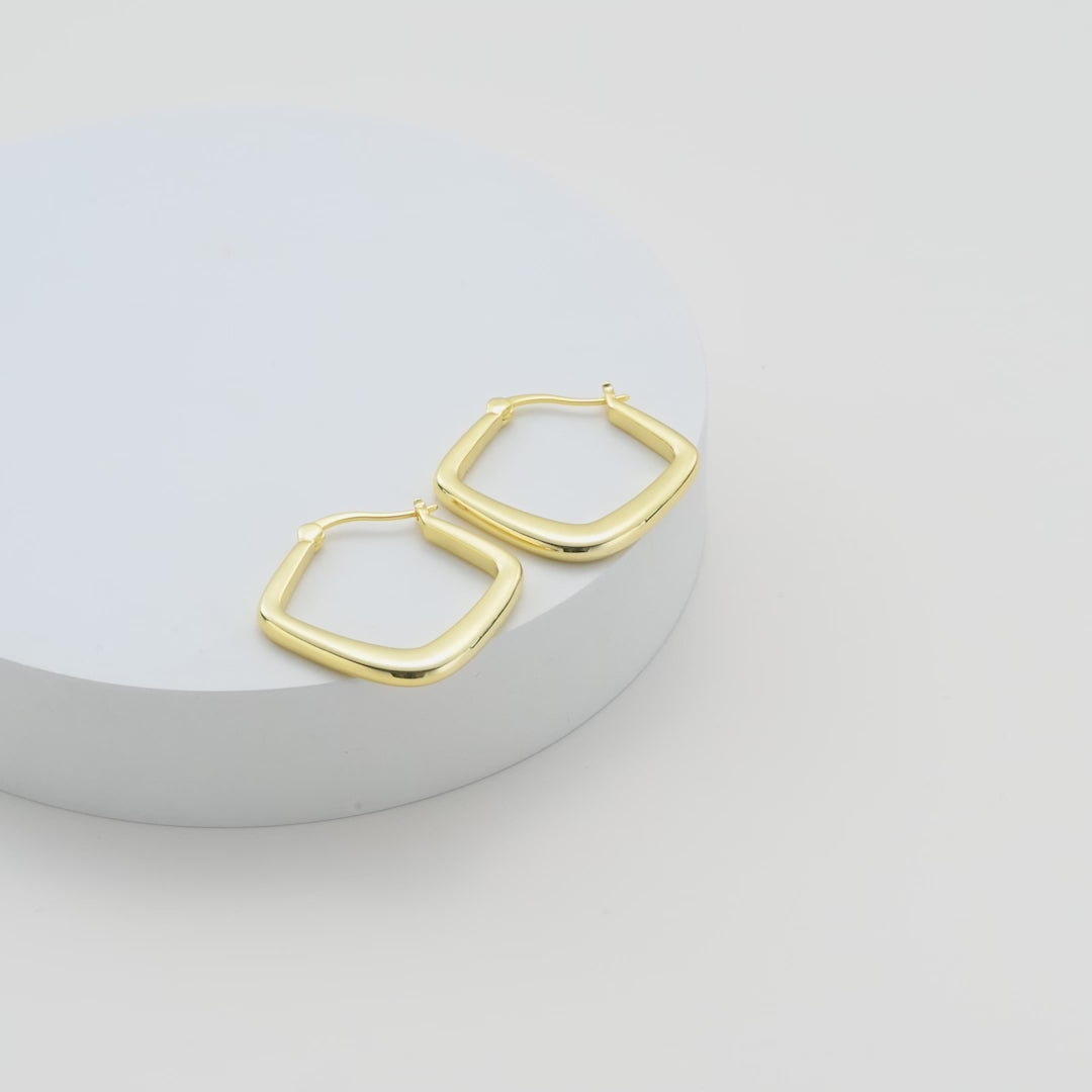 Gold Plated Rounded Diamond Hoop Earrings Video