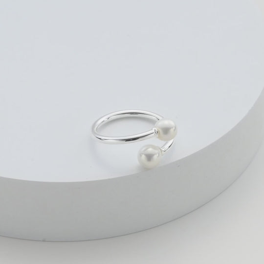 Silver Plated Adjustable Double Pearl Ring Video