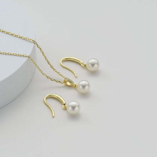 Gold Plated Pearl Drop Set Created with Zircondia® Crystals Video