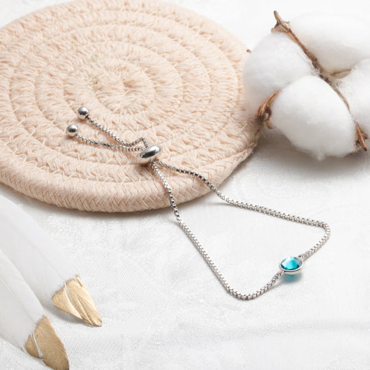 December (Blue Topaz) Birthstone Bracelet Created with Zircondia® Crystals - Philip Jones Jewellery