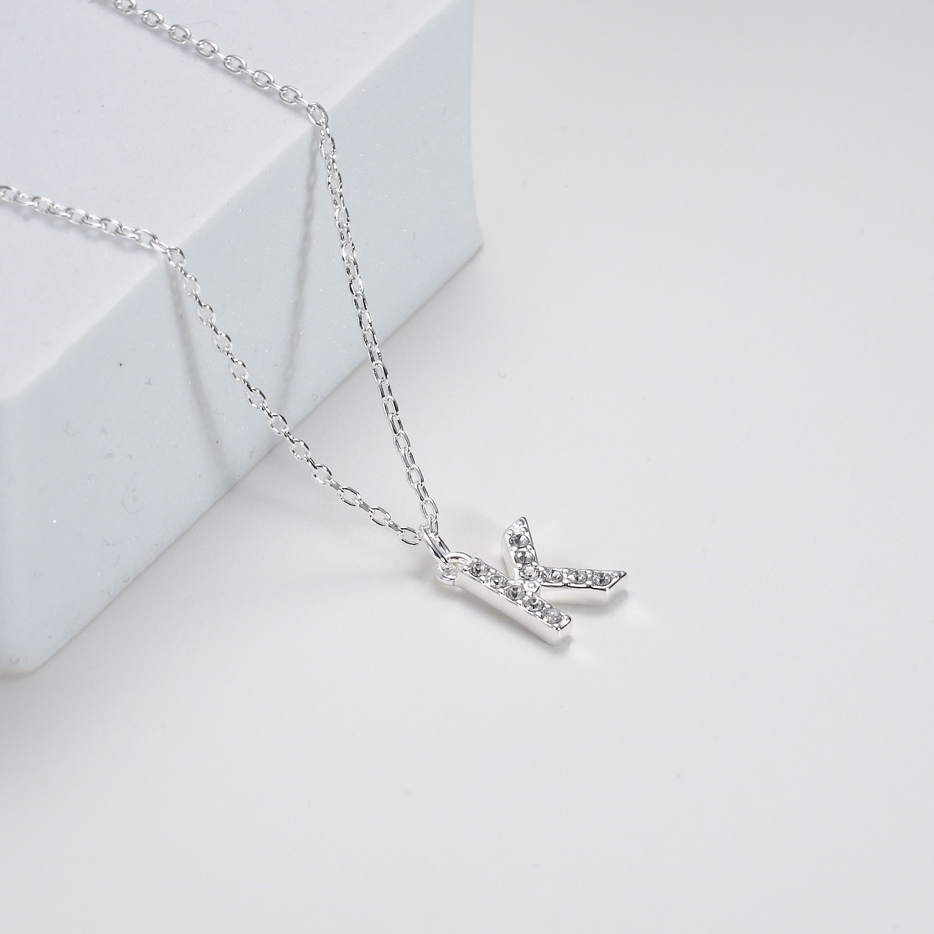 Pave Initial Necklace Letter K Created with Zircondia® Crystals Video