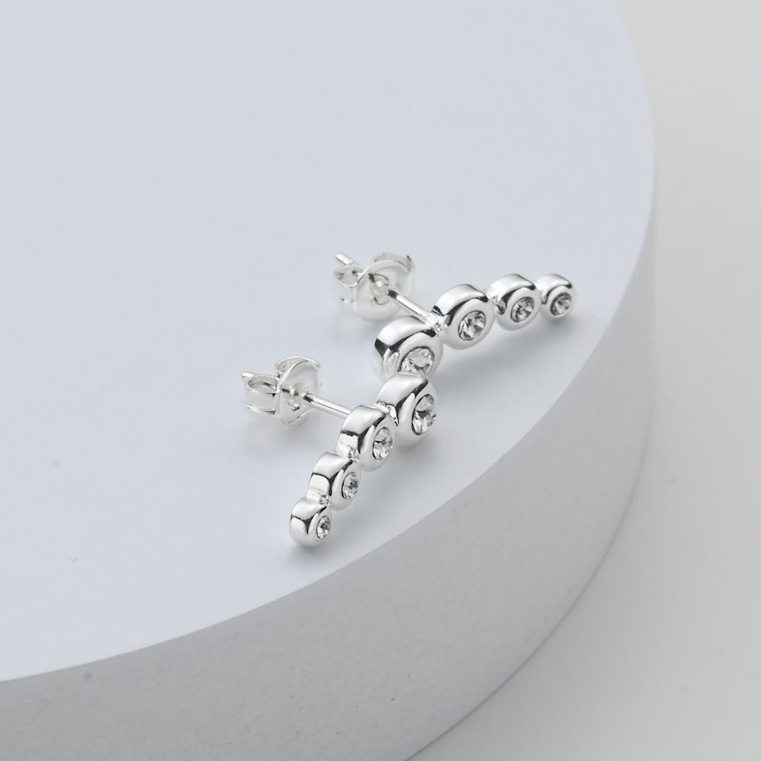 Silver Plated Four Stone Climber Earrings Created With Zircondia® Crystals Video