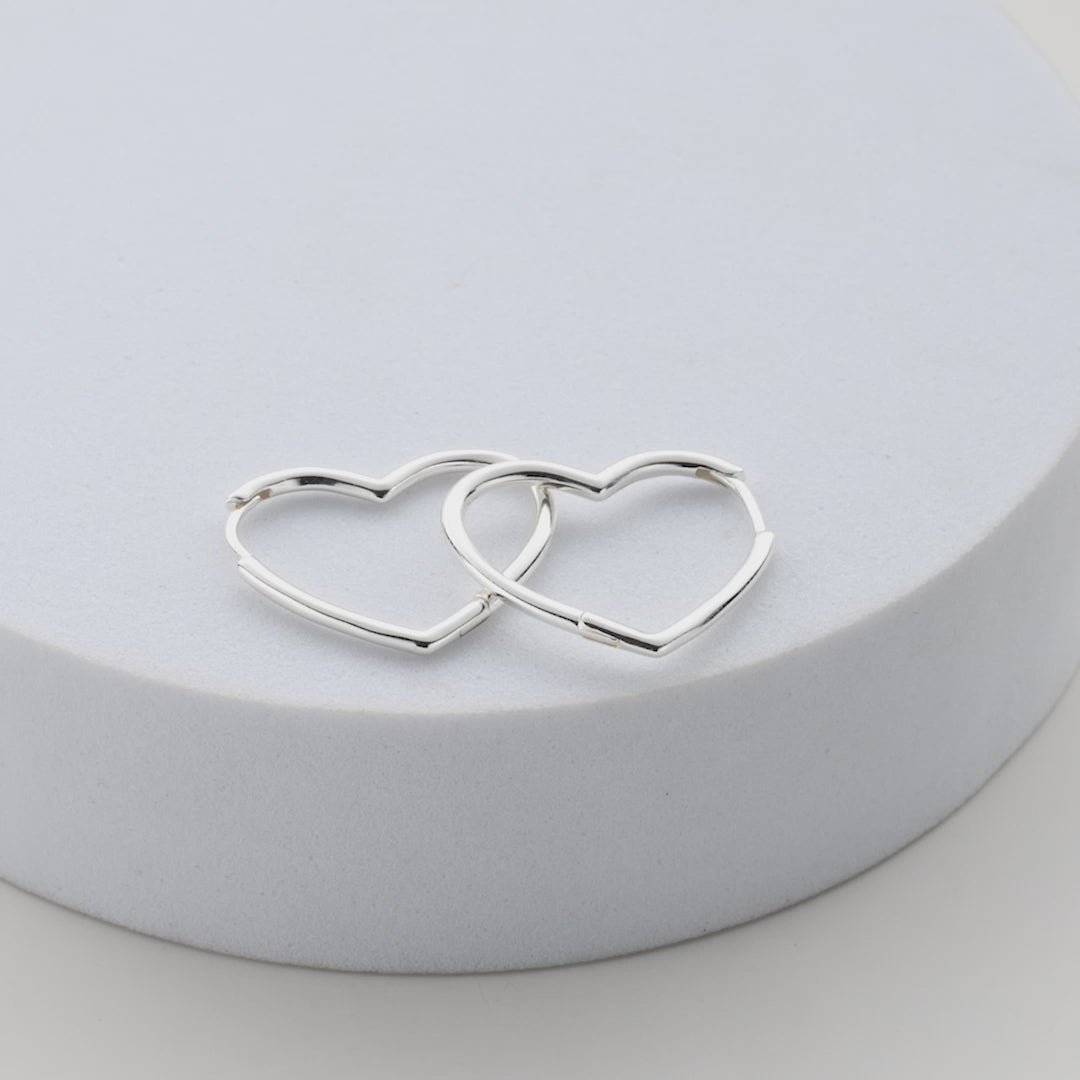 Sterling Silver Heart Hoop Earrings Video