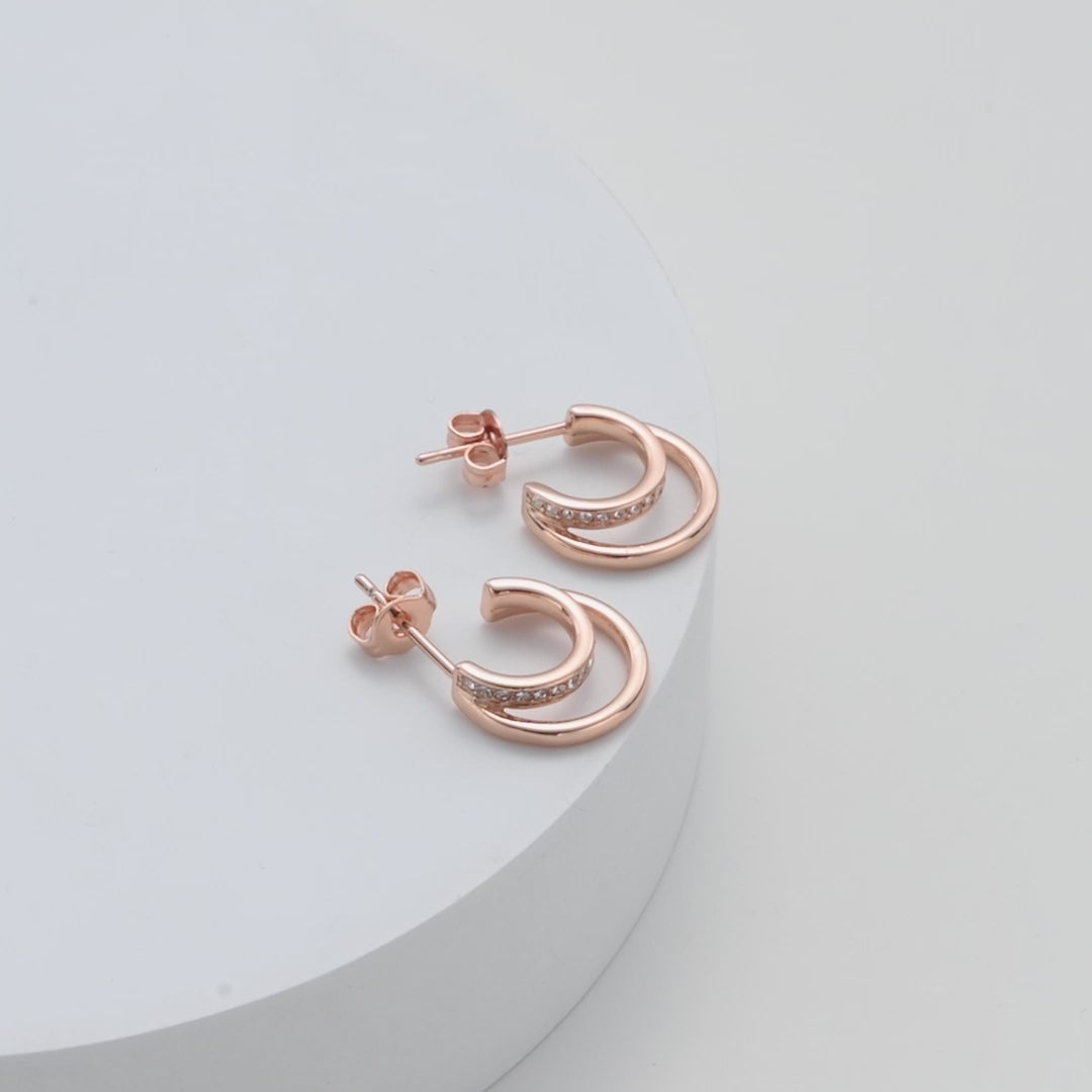 Rose Gold Plated Open Double Hoop Earrings Created With Zircondia® Crystals Video