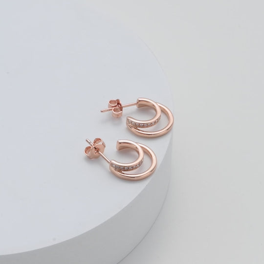 Rose Gold Plated Open Double Hoop Earrings Created With Zircondia® Crystals Video