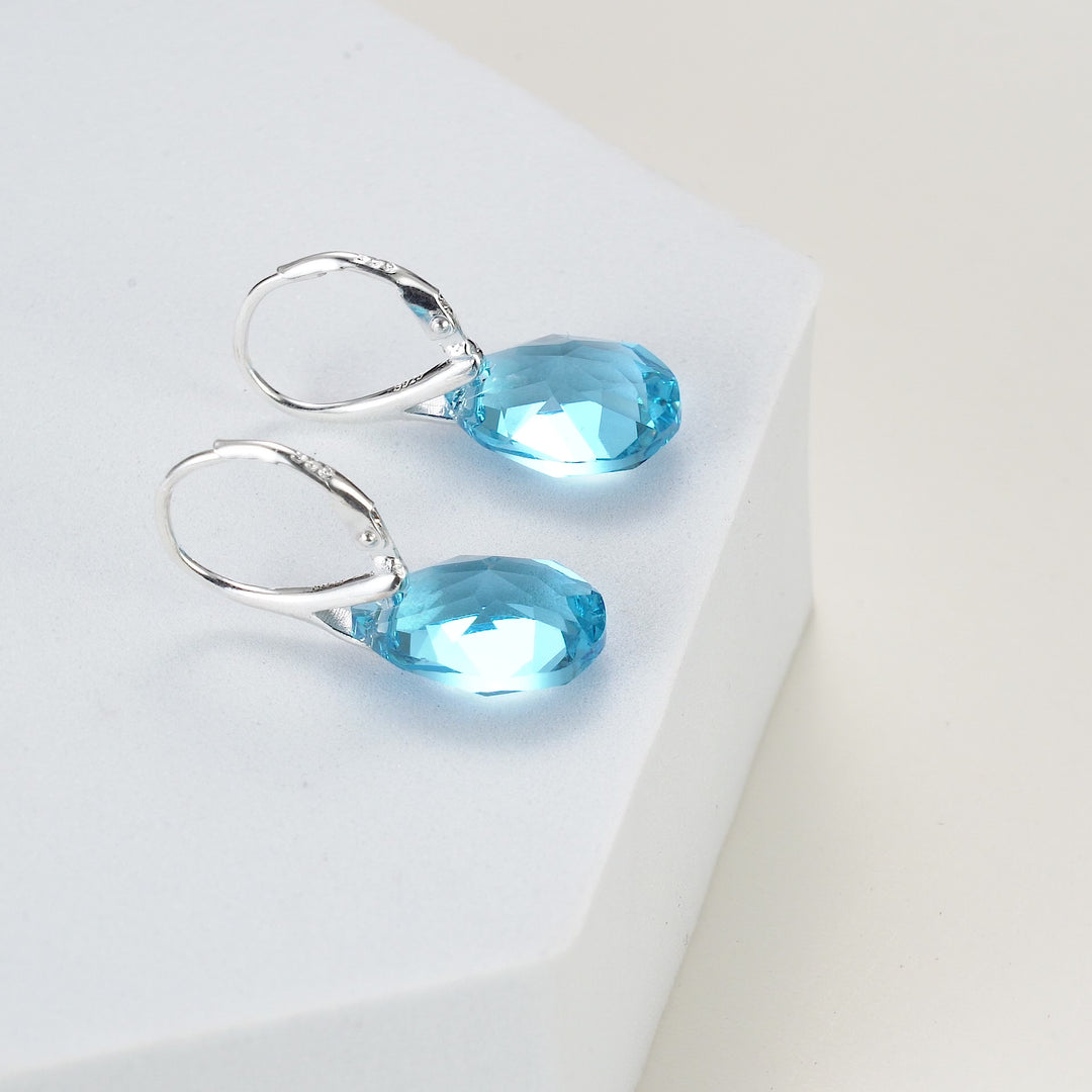 Sterling Silver Aquamarine Drop Earrings Created with Zircondia® Crystals Video