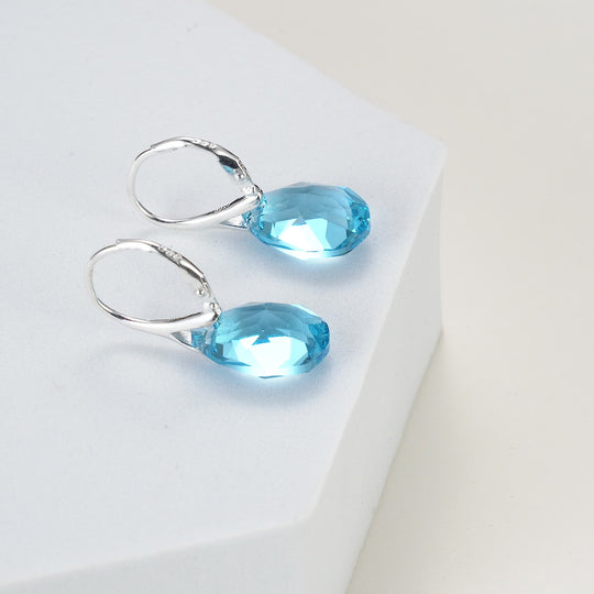 Sterling Silver Aquamarine Drop Earrings Created with Zircondia® Crystals Video