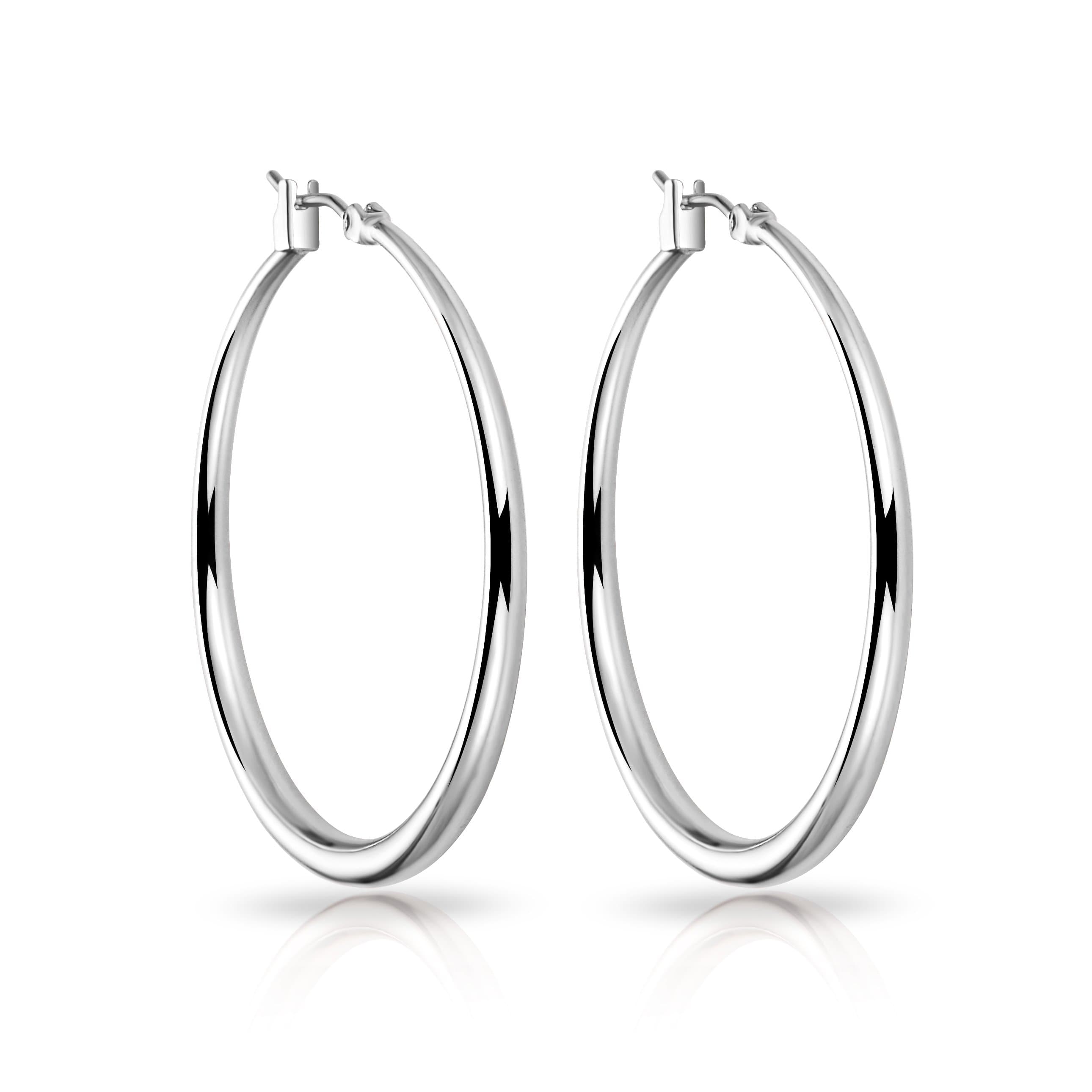 Silver Plated 40mm Hoop Earrings by Philip Jones Jewellery