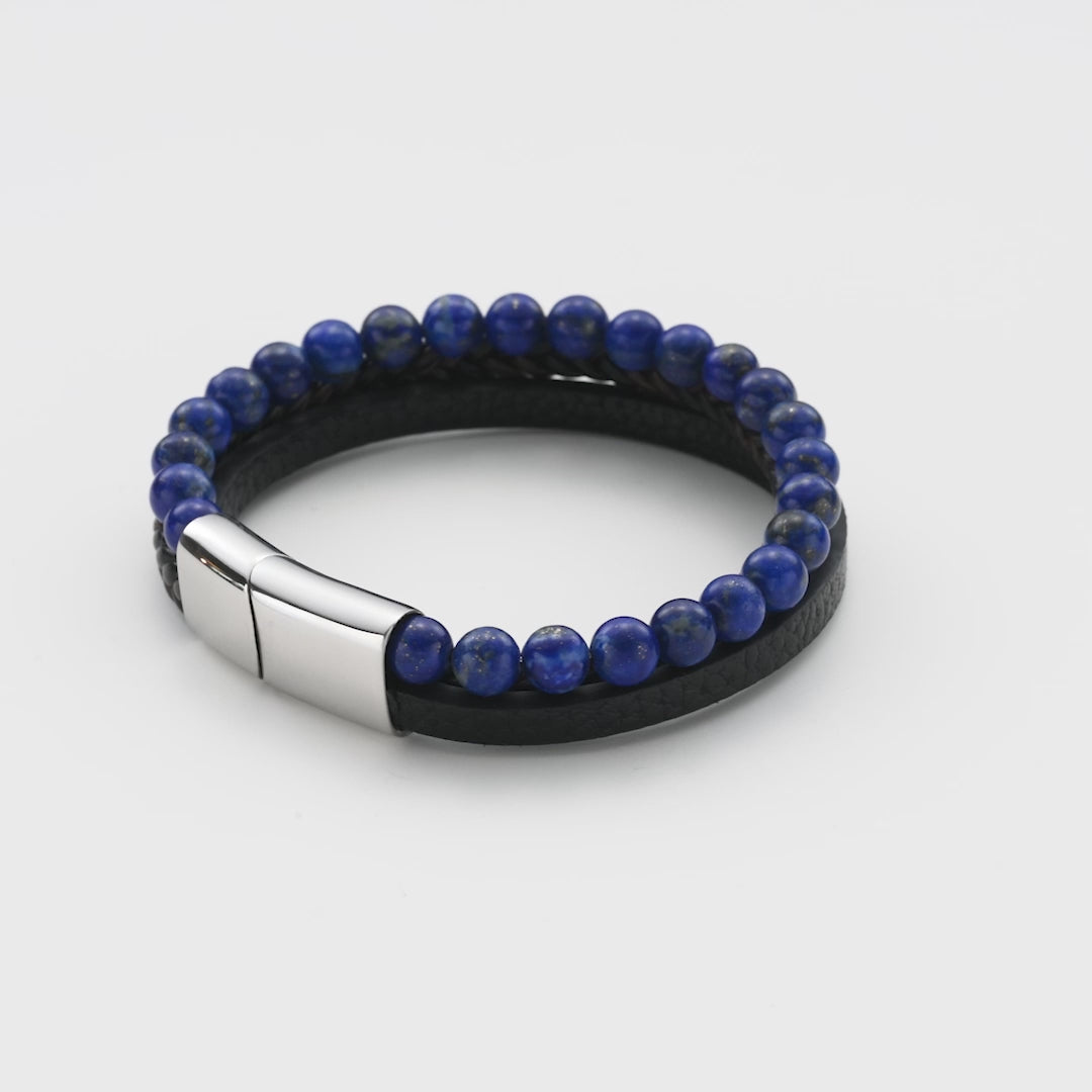 Men's Genuine Leather Lapis Bracelet Video