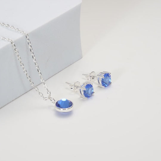 September (Sapphire) Birthstone Necklace & Earrings Set Created with Zircondia® Crystals Video